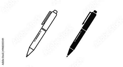 Two ballpoint pens displayed in contrasting black and white silhouette