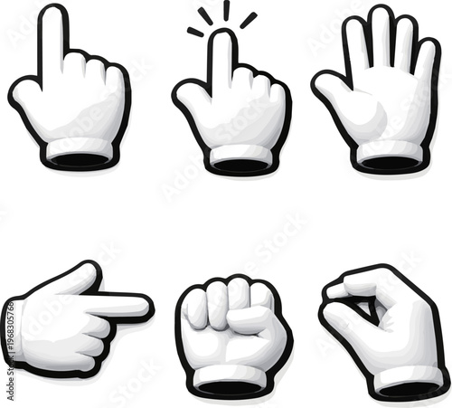 Create a realistic kinds of deferent 3d hand cursor vector art with white background.