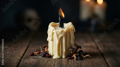 Chocolate Candle With Black Licorice Wick On Dark Background