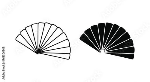Two contrasting fan shapes presented as bold outlines silhouette