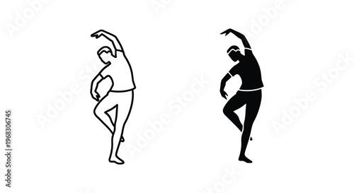 Two figures stretching in dynamic poses a striking black silhouette