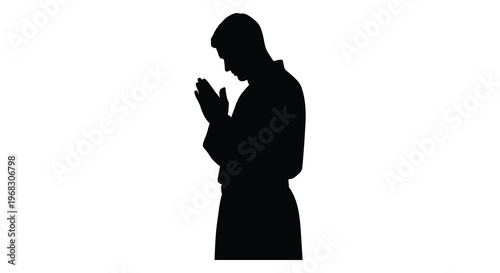 A person with hands pressed together in a praying silhouette