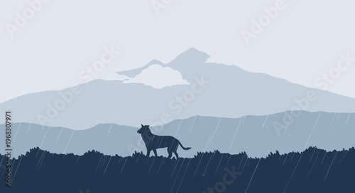 Silhouette of a lone wolf standing on a dark hill.