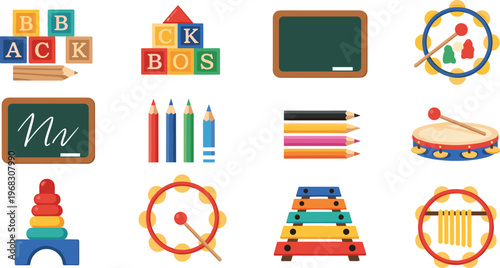 Children's Learning Toy Set with Blocks, Crayons, Chalkboard, and Musical Instruments
