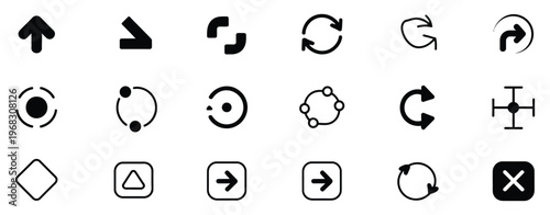 Modern outline arrow icons, navigation interface elements, hand drawn vector illustration in black and white, minimalist design