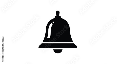 A simple black silhouette of a classic bell shape against a stark white background high quality