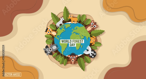 World Forest Day celebration with cute animals around the globe.
