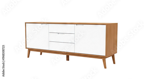 Modern White and Wood Sideboard with Tapered Legs