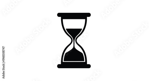 A simple black and white illustration depicts an hourglass symbolizing the passage of time and mortality