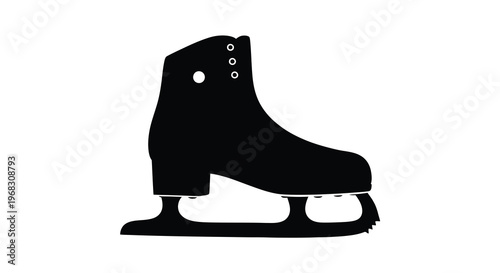 A minimalist black silhouette depicts a single ice skate highlighting its form and blade high quality