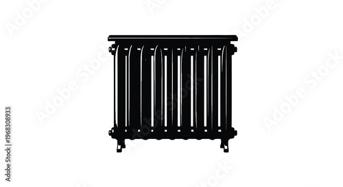 A minimalist black silhouette of a classic cast iron radiator against a white background high quality