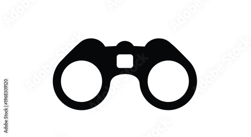 A simple black silhouette of binoculars is prominently displayed against a stark white background high quality