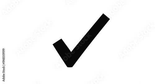 A simple black checkmark icon is prominently displayed against a clean solid white background high quality