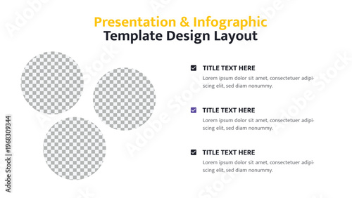 Infographic template with three circular photo placeholders and bullet point text sections