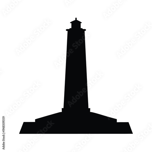Black silhouette of a tall lighthouse building, minimalist architecture symbol