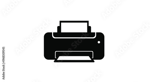 A stark black silhouette depicts a modern inkjet printer on a clean white background high quality