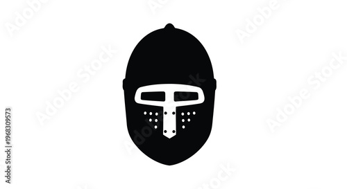 A stark black silhouette depicts a futuristic robotic mask with a t shaped visor high quality