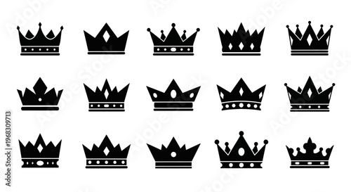Collection of Royal Crowns Silhouette Icons Vector Set.