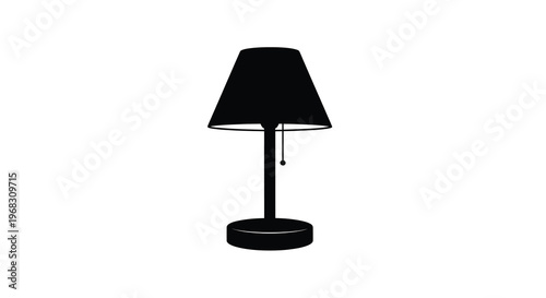 A simple black silhouette of a desk lamp against a stark white background emphasizing form