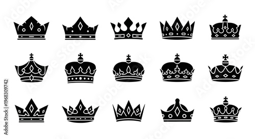 Collection of Royal Crowns Silhouettes Vector Set.