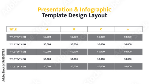 Minimalist presentation slide table layout showing structured pricing or service comparison data
