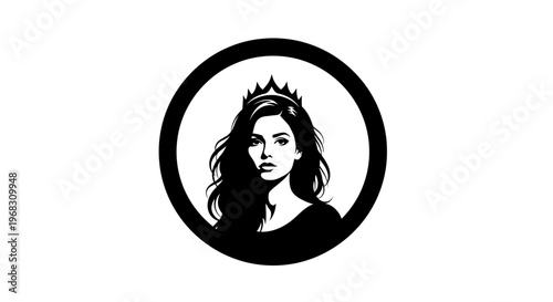 Elegant Woman with Crown in Circle Logo.