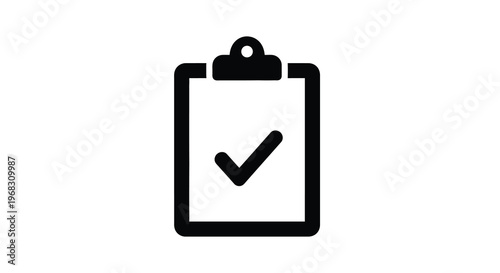 A simple black icon depicts a clipboard with a checkmark indicating task completion high quality professional