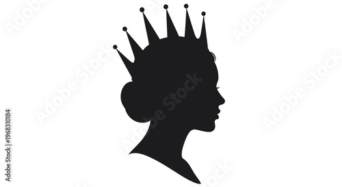 Silhouette of a Queen wearing a crown, profile view.