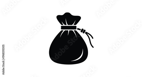 A simple black silhouette depicts a drawstring bag commonly used for storage or gifts high quality