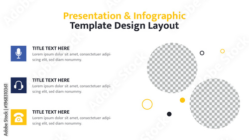 Presentation template with communication icons and large image placeholders