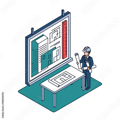Engineer Inspecting Blueprint on Computer Screen.