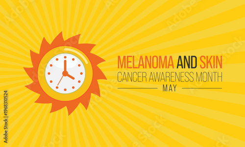 Melanoma and skin cancer awareness month observed every year in May, Exposure to ultraviolet (UV) rays causes most cases of melanoma, the deadliest kind of skin cancer. Vector illustration.
