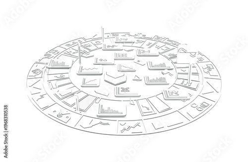 tournament leaderboard circular grids abstract blocks and thin graph icons detailed monochrome digital ranking board for online gaming league with white