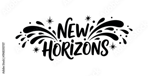 New Horizons. lettering and all elements in black. Vector style. AWhite background. Pure white background. Perfect isolation and visual consistency. Bold