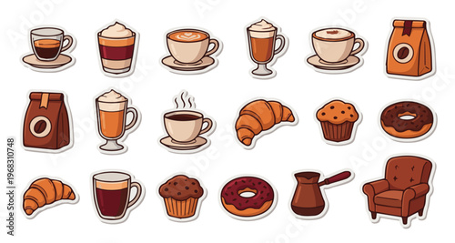 Breakfast Doodle Set with Croissant, Coffee and Pastry