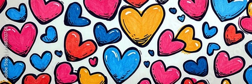 Vibrant and Colorful Hearts Pattern for Festive Decorations and Romantic Creative Backdrop Design