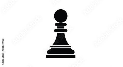 A simple black silhouette depicts a chess pawn standing isolated on a white background high quality
