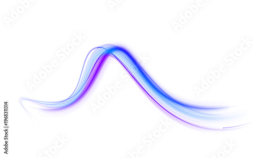 Fast neon blue lines flow across dark digital space, creating smooth motion trails and glowing energy paths. Futuristic speed effect visualization with abstract technology waves. Dynamic data flow con