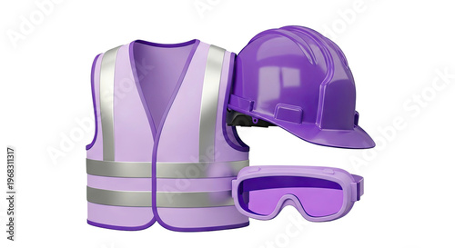 Purple Safety Gear: Vest, Hard Hat, and Goggles