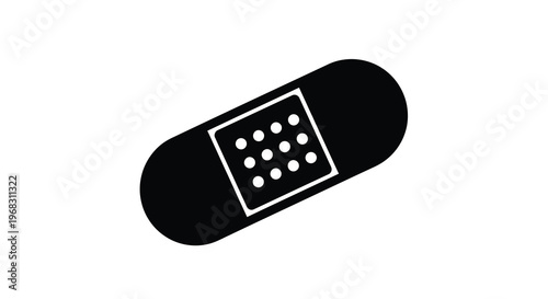 A simple black and white icon depicts a rectangular adhesive bandage with a patterned pad