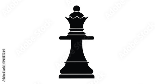 A stark black silhouette depicts a chess queen showcasing its regal form and iconic design