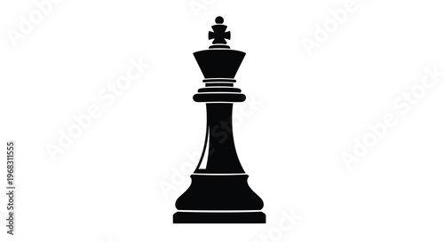 A stark black silhouette depicts a chess king piece isolated on a completely white background