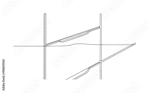 Modern Hidden Handles. Minimalistic one-line drawing sleek drawer and cabinet fronts with integrated handle design, continuous single black line on white