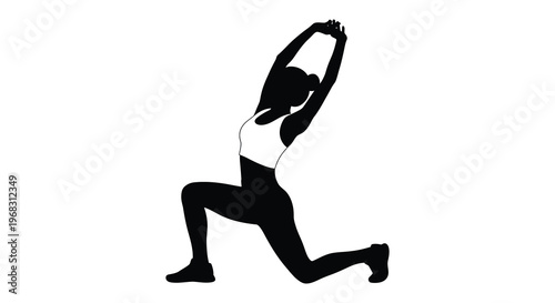 Woman performing a lunge stretch in a dynamic pose silhouette