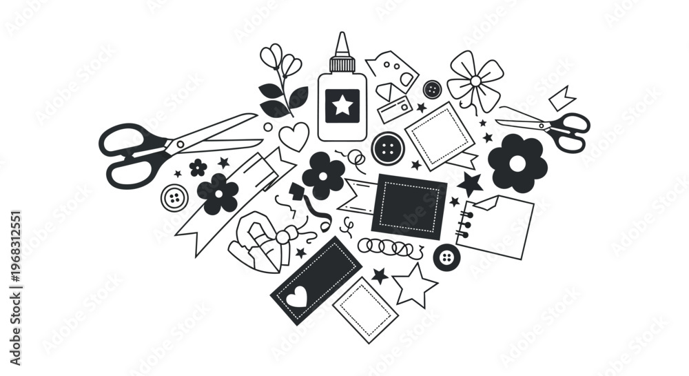 Obraz premium Craft supplies arranged in a heart shape a black silhouette