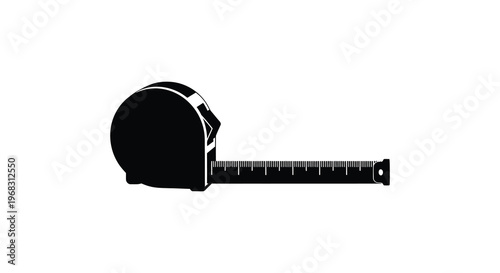 A black silhouette of a retractable measuring tape extending outward