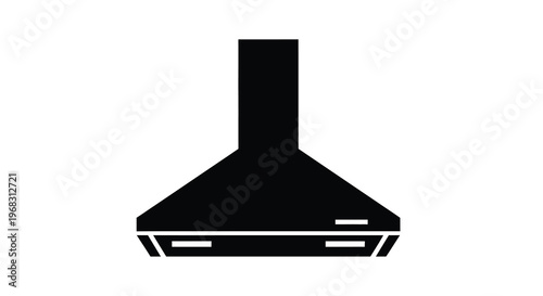 A minimalist black silhouette of a modern kitchen range hood is prominently displayed high quality professional