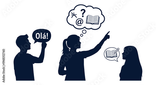 People discussing languages learning and ideas in a dark silhouette