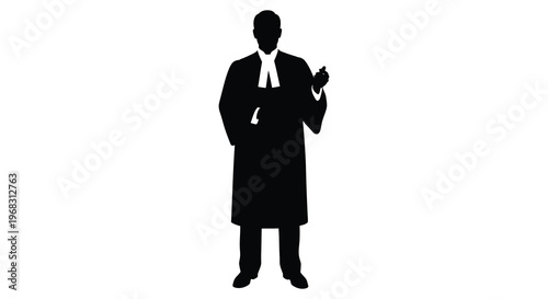 A judge in traditional robes presenting a point stark silhouette