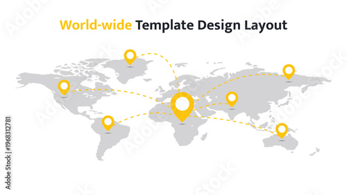 World map displaying global connections with numerous location marker pins